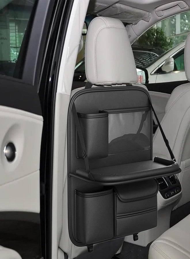 DRIVIJI Car Back Seat Organizer with Foldable Tray | Multipurpose Dining & Storage Solution | PU Leather Waterproof Organizer for Mobile, Tablet, Bottle, Tissue | Black - Image 3