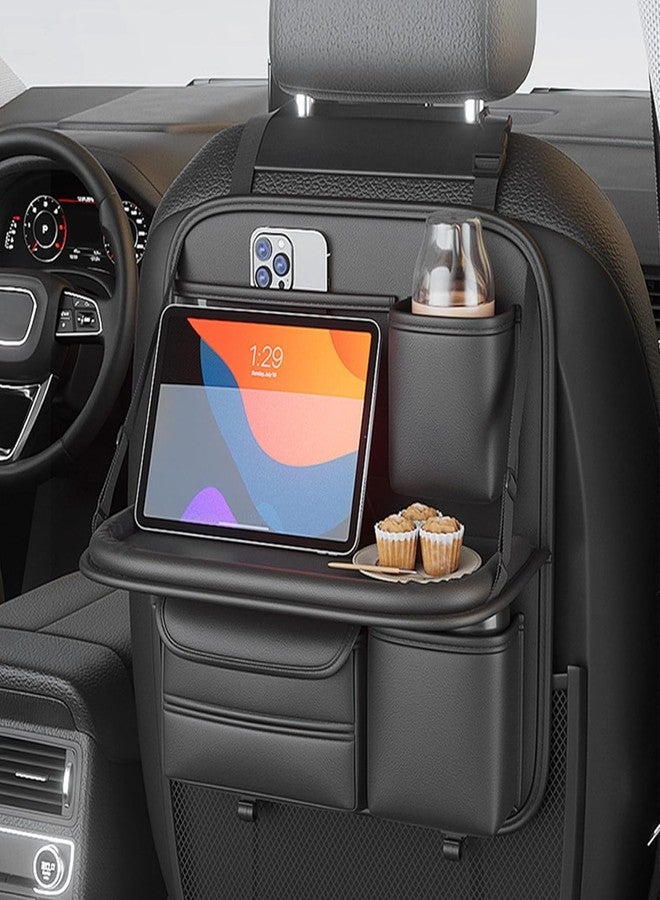 DRIVIJI Car Back Seat Organizer with Foldable Tray | Multipurpose Dining & Storage Solution | PU Leather Waterproof Organizer for Mobile, Tablet, Bottle, Tissue | Black - Image 1