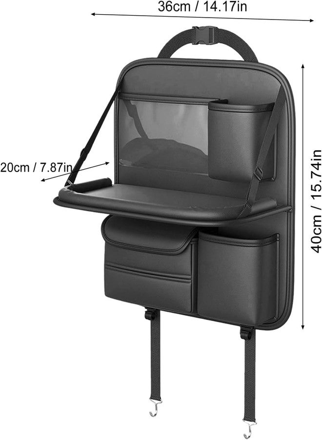 DRIVIJI Car Back Seat Organizer with Foldable Tray | Multipurpose Dining & Storage Solution | PU Leather Waterproof Organizer for Mobile, Tablet, Bottle, Tissue | Black - Image 2