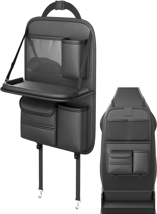 DRIVIJI Car Back Seat Organizer with Foldable Tray | Multipurpose Dining & Storage Solution | PU Leather Waterproof Organizer for Mobile, Tablet, Bottle, Tissue | Black - Image 4