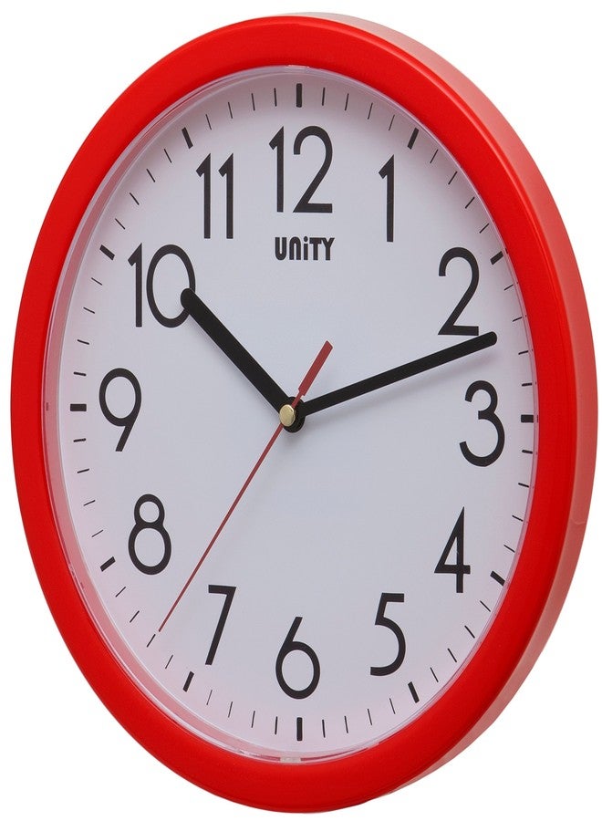 Unity Wall Clock, Hastings, Silent Sweep, Modern, Red, 22 cm / 8.6-inch