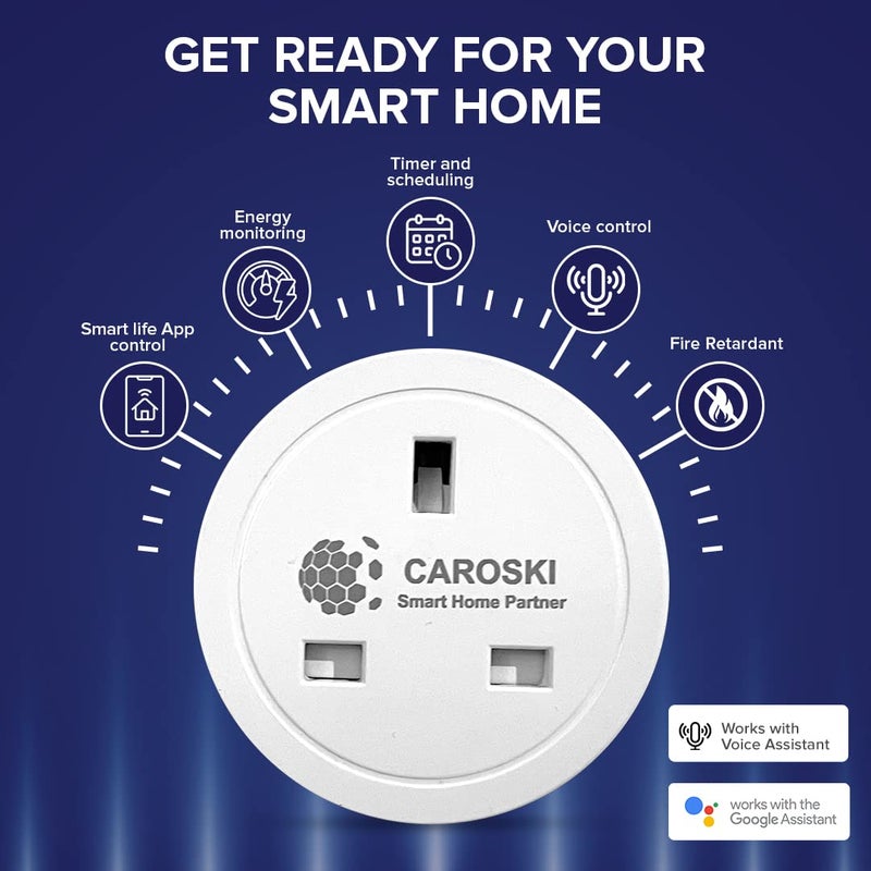 CAROSKI WiFi Smart Plug UK – 16A Smart Socket with Timer Voice Control App Remote Access No Hub Required Works with Alexa & Google Home (Pack of 1) - Image 2