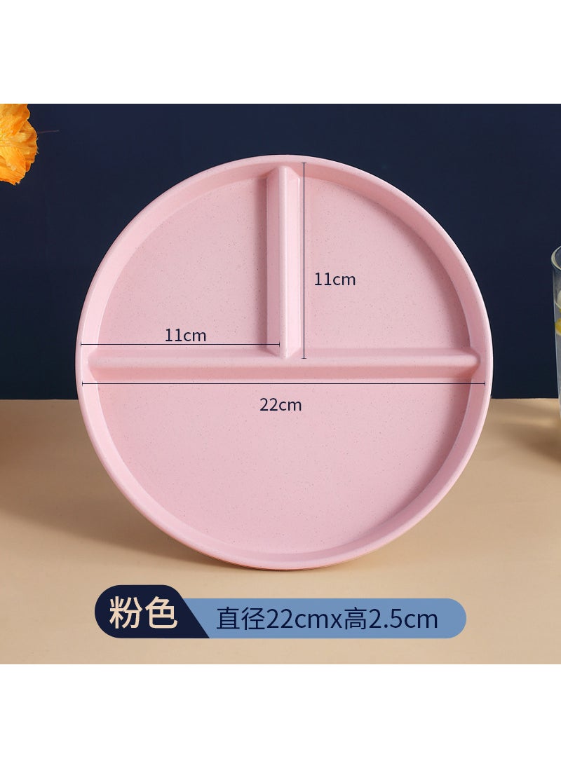 Generic - Divided Plate Fat-reducing Dinner Plate Divided Plate Single-person Meal Quantitative Plate Three-compartment Household Adult Drop-resistant Plastic Plate Round three-panel plate [pink]-naked - Image 1