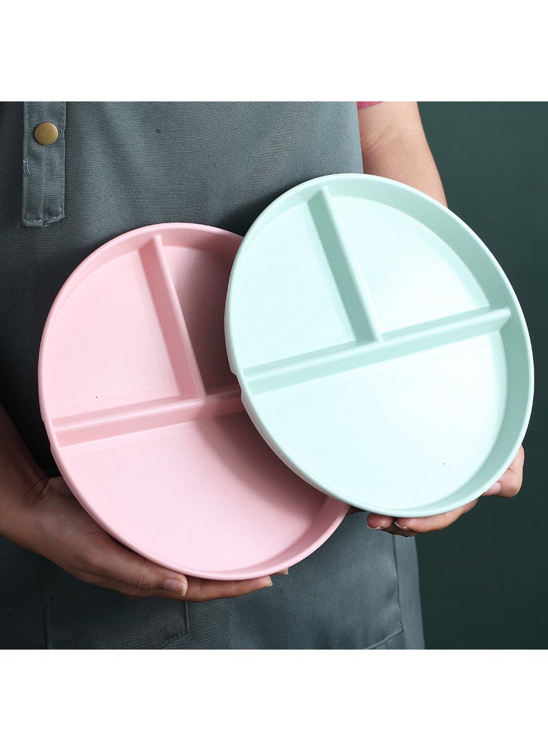 Generic - Divided Plate Fat-reducing Dinner Plate Divided Plate Single-person Meal Quantitative Plate Three-compartment Household Adult Drop-resistant Plastic Plate Round three-panel plate [pink]-naked - Image 1