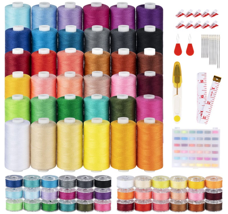 ilauke 700 Yards Sewing Thread 72 Pcs Prewound Bobbins and Polyester Sewing Threads Kit 36 Colors Bobbins Thread for Sewing Brother Singer Janome Machine with Sewing Supplies