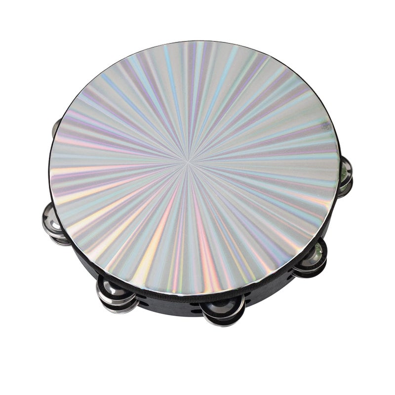 AUEAR Double Row Jingles Handheld Tambourine Creative Wooden Drum for Adults Percussion Musical Educational Church 1Pack 10 Inch Reflective