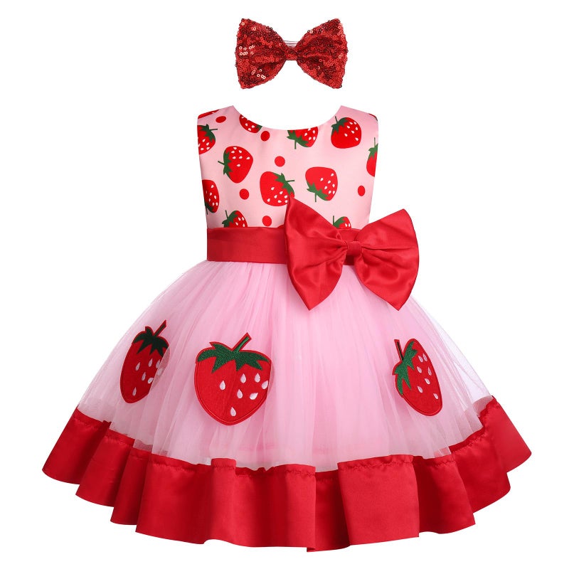Infant Baby Girl First Birthday Dress Cake Smash Outfits Toddler Strawberry Tulle Tutu Halloween Christmas Cosplay Outfits Easter Baptism Princess Dress for Photo Shoot PinkStrawberry 612 Months