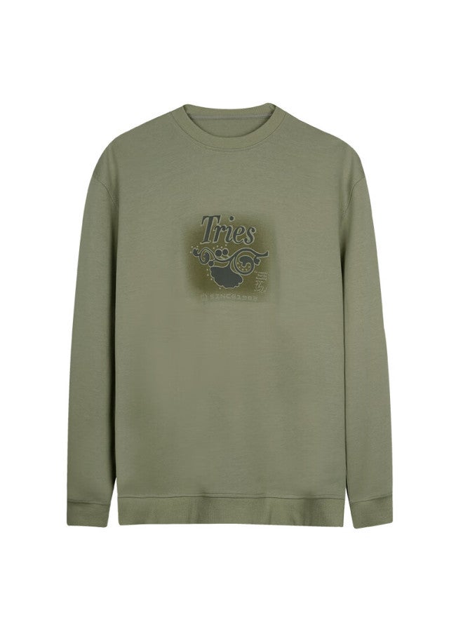 Tries Men's Sweatshirt, Round Neck, Autumn And Winter New Trendy Jacket, Top, Apricot Leaf Print, Heavyweight, Yunkun Fashio - Image 3