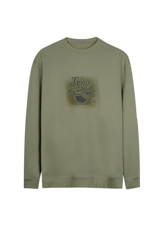 Tries Men's Sweatshirt, Round Neck, Autumn And Winter New Trendy Jacket, Top, Apricot Leaf Print, Heavyweight, Yunkun Fashio - Image 4