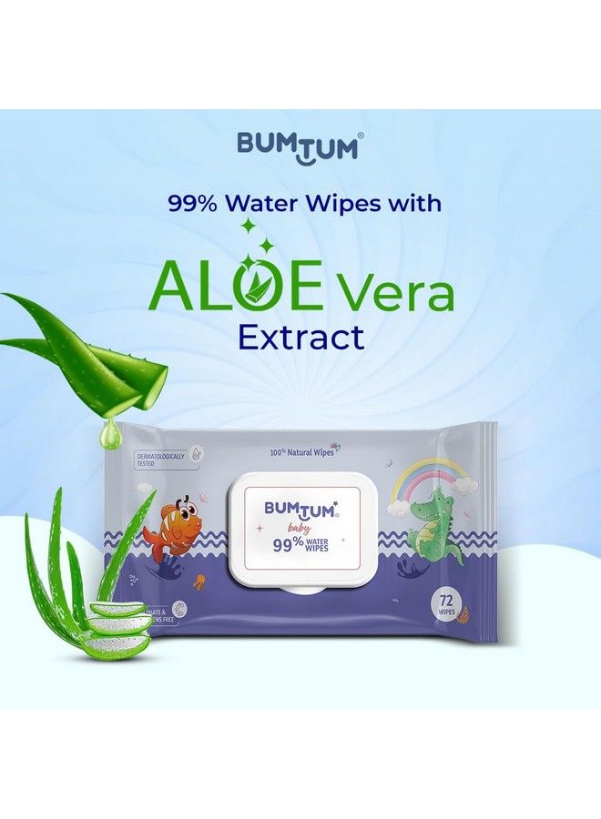 Bumtum Baby Gentle 99% Pure Water Soft Moisturizing Wet Wipes With Lid ; Aloe Vera & Chamomile Extracts ; Paraben & Sulfate Free (Pack Of 1 72 Pcs. Per Pack) - Image 4