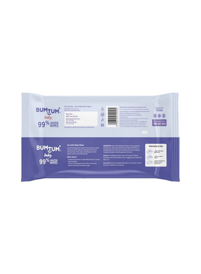 Bumtum Baby Gentle 99% Pure Water Soft Moisturizing Wet Wipes With Lid ; Aloe Vera & Chamomile Extracts ; Paraben & Sulfate Free (Pack Of 1 72 Pcs. Per Pack) - Image 3