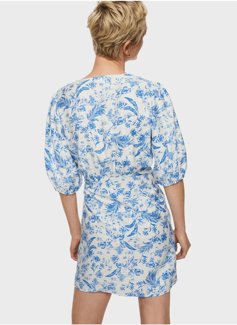MANGO Surplice Neck Tie Detail Dress