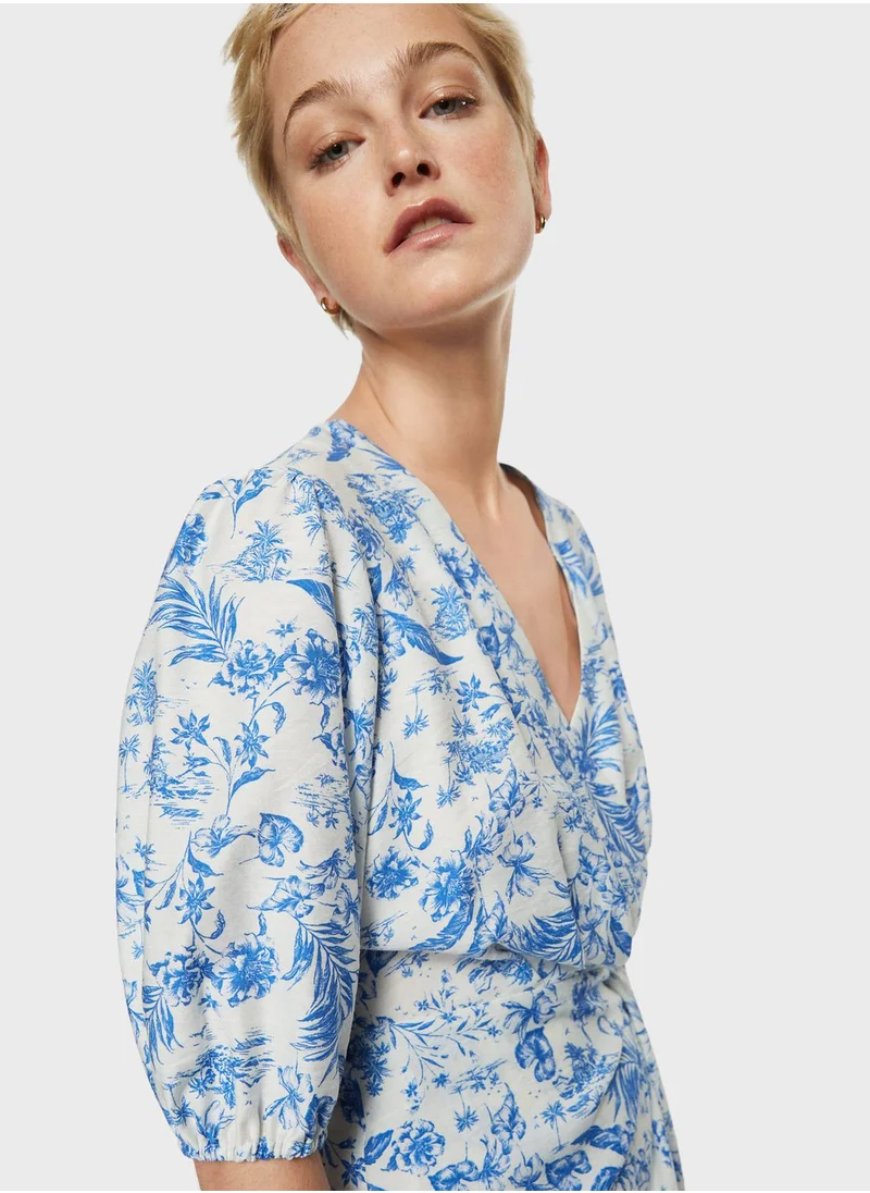 MANGO Surplice Neck Tie Detail Dress