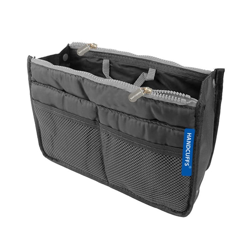 Handcuffs Women Purse Organizer Insert With Zipper Pocket | Felt | Tote Bag | Organiser | Handbags | Divider | Packing Cube | Travel | Makeup | Cosmetic | Storage - Black - Image 5