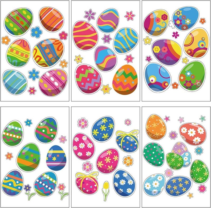 VEYLIN 6 Sheets 80Pcs Easter Eggs Window Clings, Removable Eggs Window Static Sticker for Easter Windows Decoration - Image 3