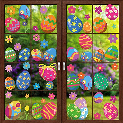 VEYLIN 6 Sheets 80Pcs Easter Eggs Window Clings, Removable Eggs Window Static Sticker for Easter Windows Decoration - Image 1