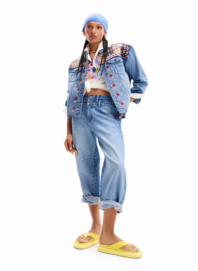 DESIGUAL Embroidered Denim Trucker Jacket