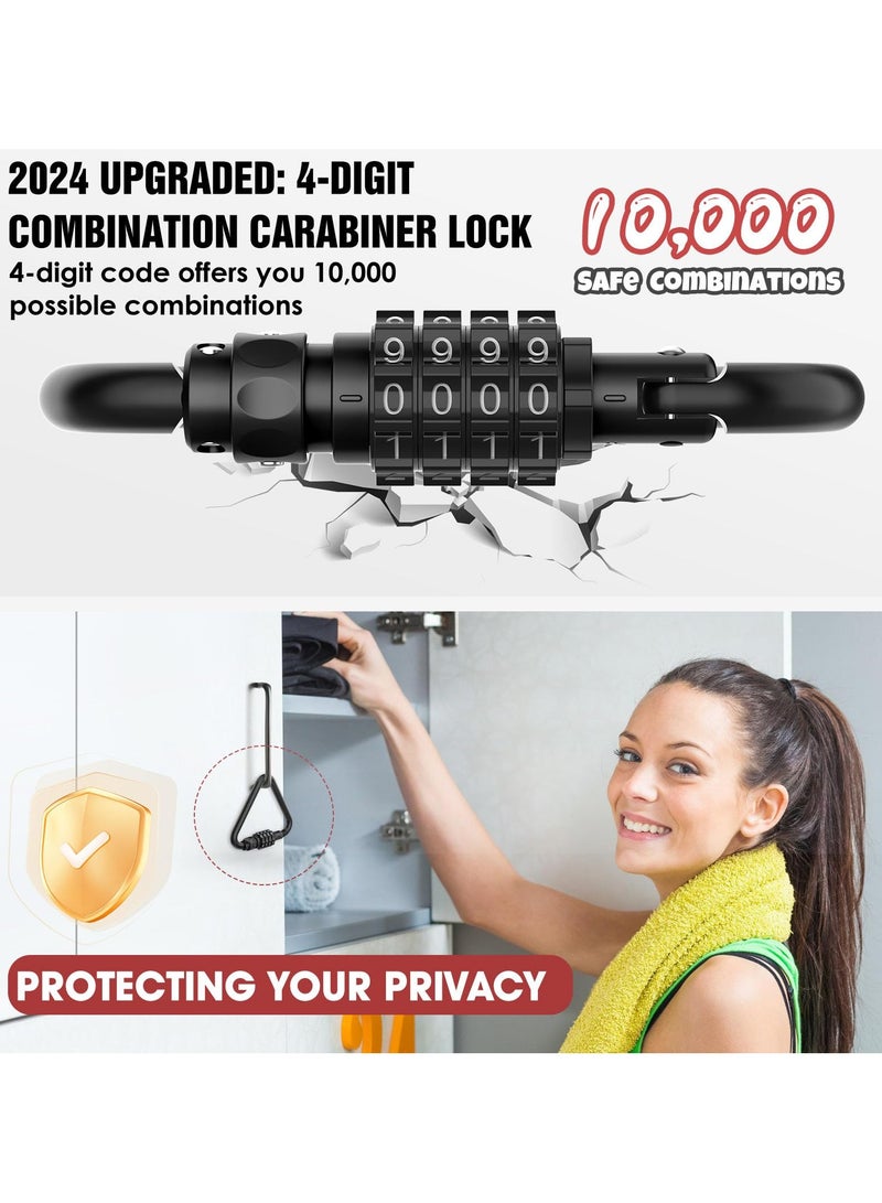 SOLARAE أقفال تركيبة، مشبك كارابيني ثقيل، قفل تركيبة على شكل مثلث بأربعة أرقام لقفل كابل أمان الدراجة، حقيبة السفر، قفل حقيبة الظهر (1، أسود) - Image 2