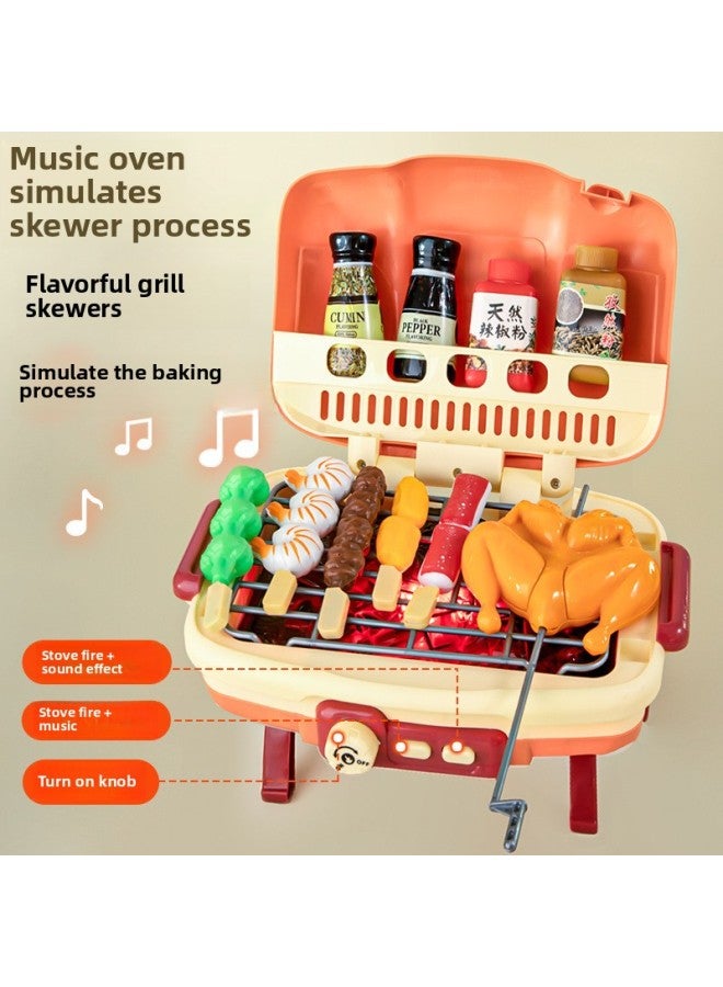 Children's Play Simulation Food Kitchen Toy Spray Barbecue Oven Skewers Pizza Hamburger Camping Kitchenware Set-Specifications:English Packaging 【Spray】 Barbecue Grill - Image 2