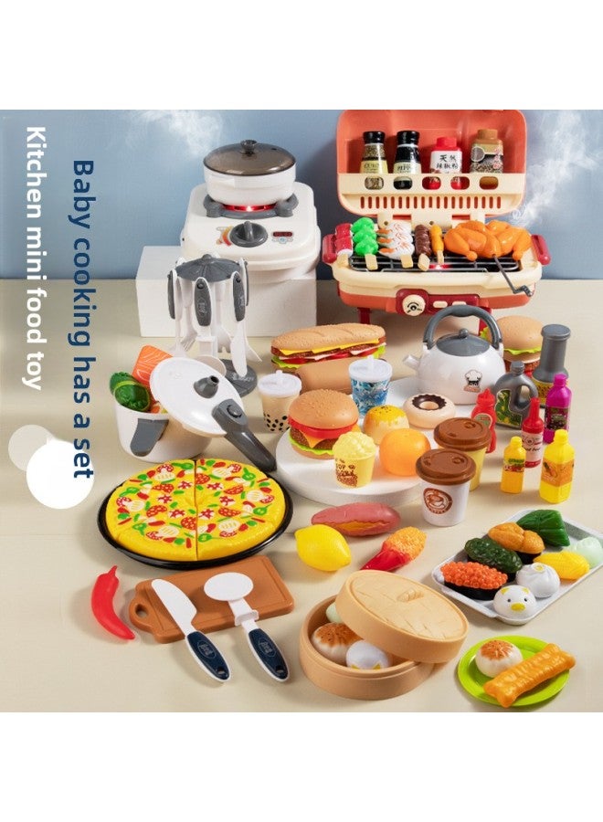 Children's Play Simulation Food Kitchen Toy Spray Barbecue Oven Skewers Pizza Hamburger Camping Kitchenware Set-Specifications:English Packaging 【Spray】 Barbecue Grill - Image 4