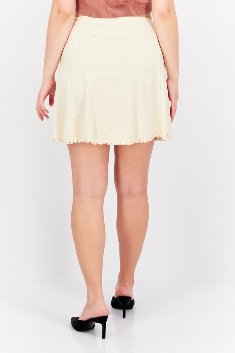 Fashion Union Women Ribbed Mini Skirt, Cream - Image 3