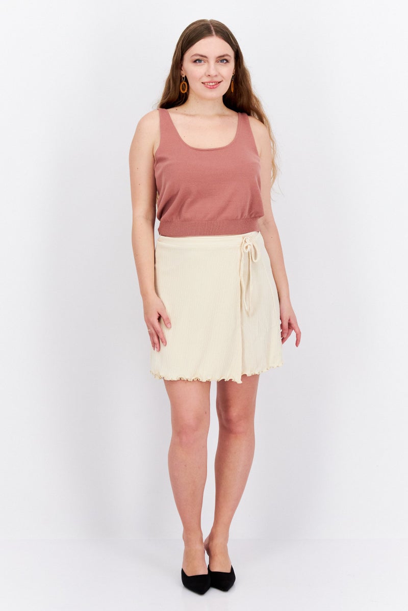 Fashion Union Women Ribbed Mini Skirt, Cream - Image 4