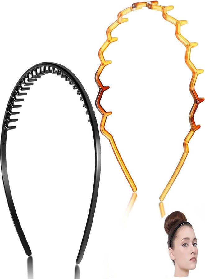 Big Box Plastic Hair Bands Elastic Headband Acrylic Plain Comb Hair Band Non Slip Wave Toothed Headband Comfort Wavy Hairband Hair Accessories for Women Girl (2 Styles) - Image 1