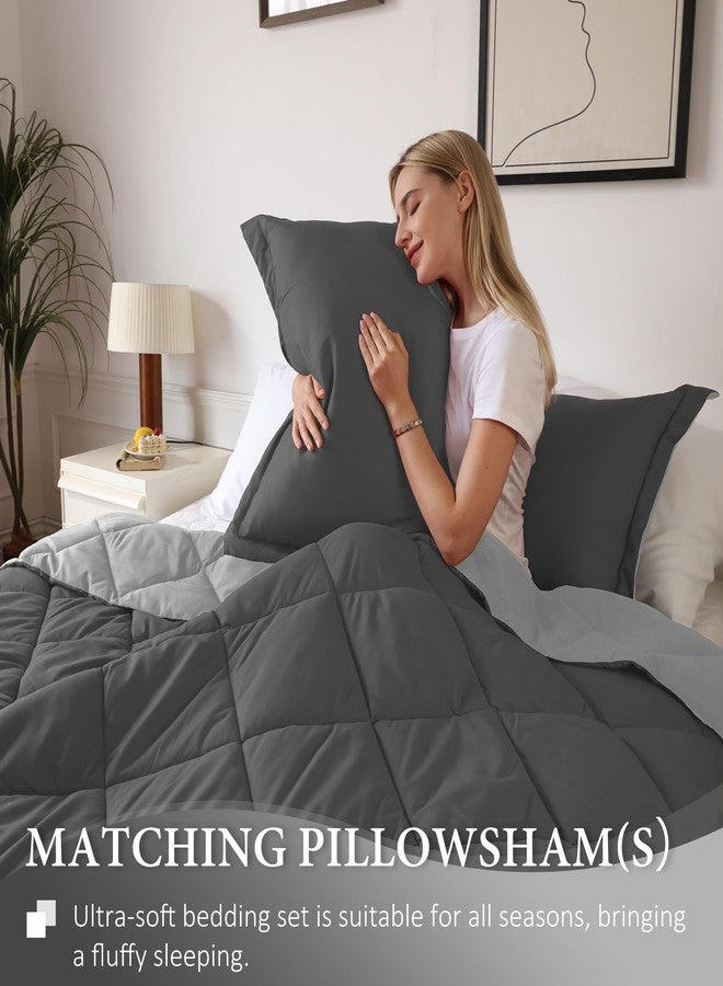 downluxe California King Comforter Set - Charcol and Grey Cal King Comforter Set, Soft Bedding Sets for All Seasons - 3 Pieces - 1 Comforter (104"x96") and 2 Pillow Shams(20"x36") - Image 2