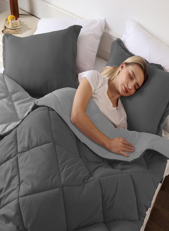 downluxe California King Comforter Set - Charcol and Grey Cal King Comforter Set, Soft Bedding Sets for All Seasons - 3 Pieces - 1 Comforter (104"x96") and 2 Pillow Shams(20"x36") - Image 5