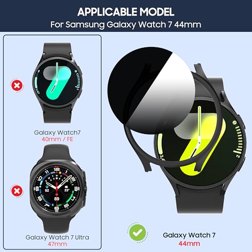 Suoman 55 Pack for Samsung Galaxy Watch 7 44mm Case AntiPeeping 9H Tempered Glass Privacy Screen Protector AllRound PC Matte Protective Cover Bumper - Image 3
