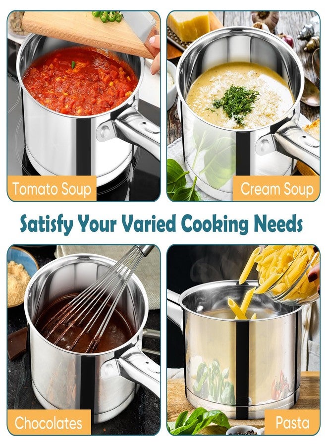 P&P CHEF قدر صلصة P&P CHEF سعة 3 كوارت مع غطاء، قدر طهي صغير من الفولاذ المقاوم للصدأ مناسب للطهي على المواقد الحثية، مثالي لتحضير المعكرونة والشوربة، بمقبض مريح وقاعدة ثلاثية الطبقات، آمن للغسل في غسالة الأطباق، قدر واحد - Image 5