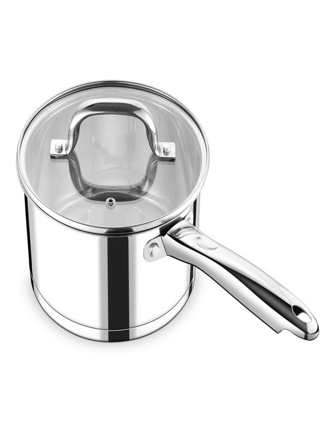 P&P CHEF قدر صلصة P&P CHEF سعة 3 كوارت مع غطاء، قدر طهي صغير من الفولاذ المقاوم للصدأ مناسب للطهي على المواقد الحثية، مثالي لتحضير المعكرونة والشوربة، بمقبض مريح وقاعدة ثلاثية الطبقات، آمن للغسل في غسالة الأطباق، قدر واحد - Image 1