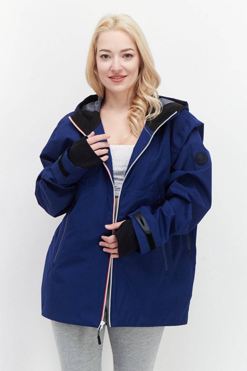 Fourlaps Women Hooded Windbreaker Jacket, Blue Combo - Image 1