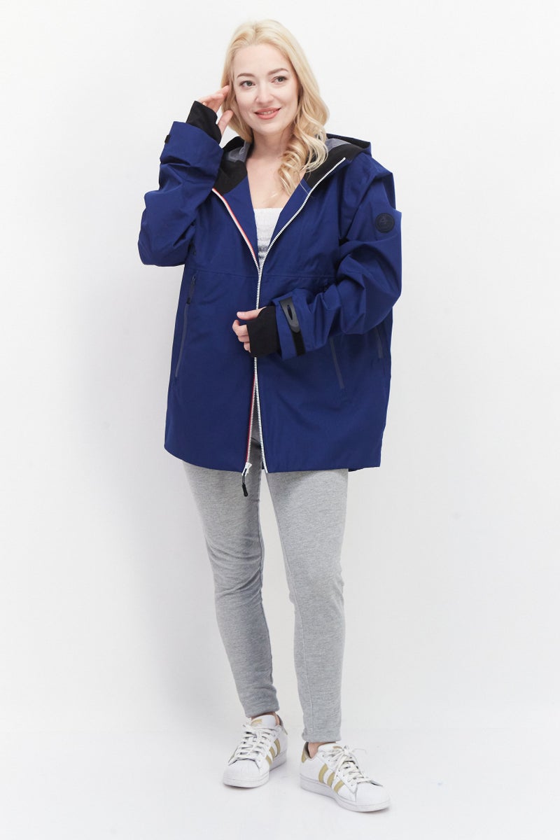 Fourlaps جاكيت واقي من الرياح بغطاء رأس للنساء، مجموعة زرقاء - Image 4