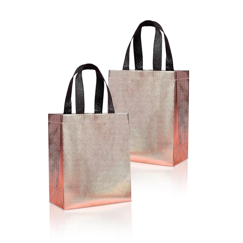 Drapme Small Size Pack of 10 Pcs Glossy Metallic Laminated NonWoven Reusable EcoFriendly Party Return Gift Bags Rose Gold Small 95x10x4 Inch - Image 1