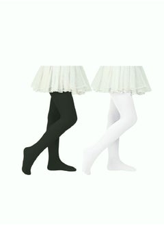 Perfectory School Uniform Tights for Girls Ballet Dance Footed Tight Ultra Soft-Black & White-2 Pairs  - Image 1