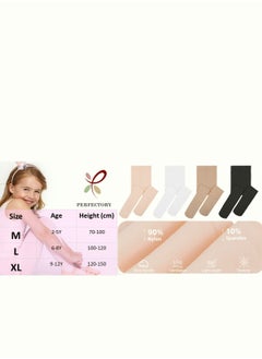 Perfectory School Uniform Tights for Girls Ballet Dance Footed Tight Ultra Soft-Black & White-2 Pairs  - Image 4