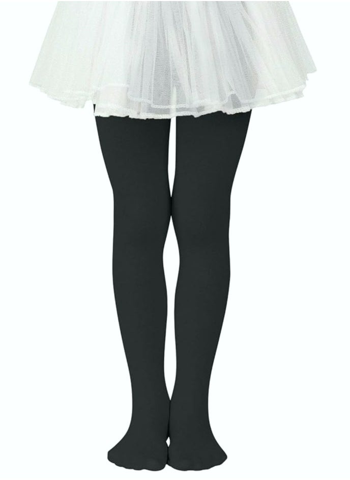 Perfectory School Uniform Tights for Girls Ballet Dance Footed Tight Ultra Soft-Black & White-2 Pairs  - Image 2