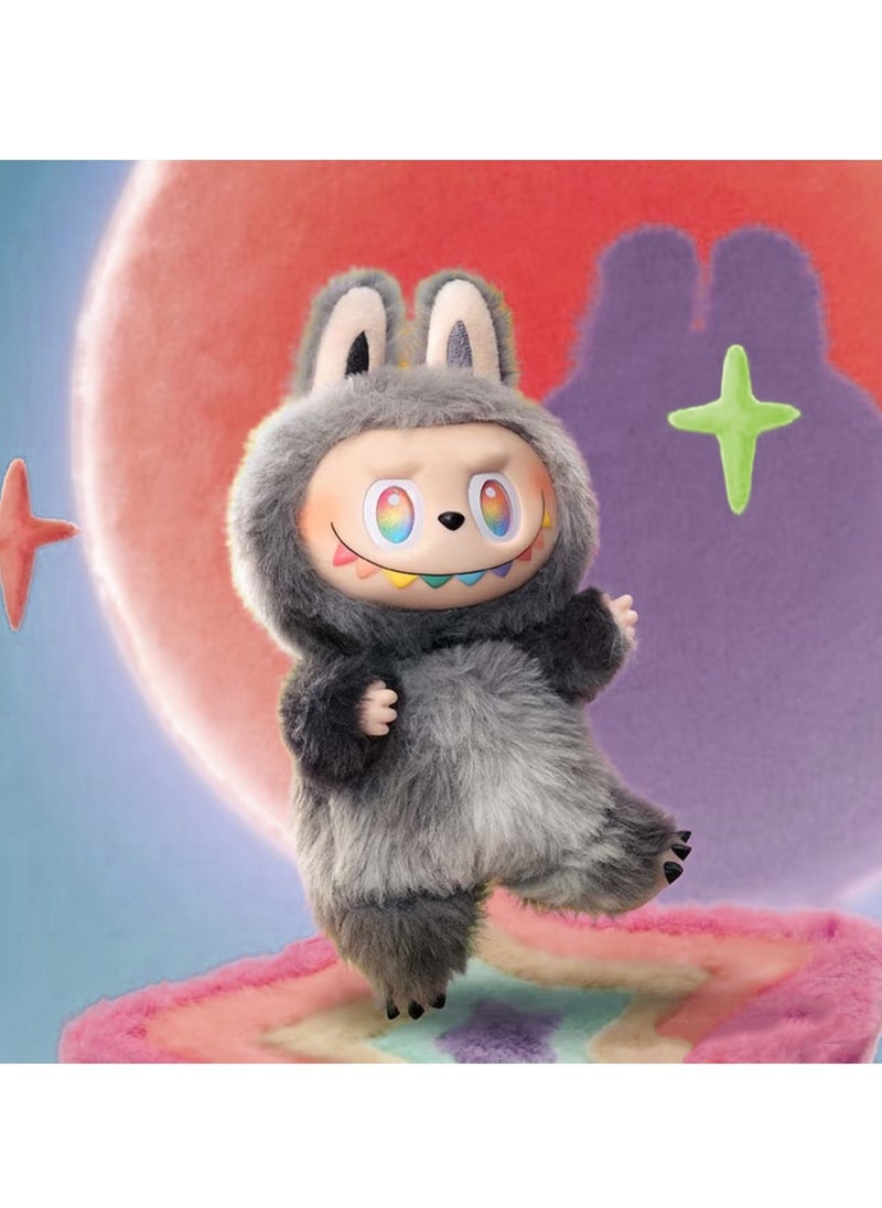 LABUBU  3.0, the energetic doll, with a vinyl necklace and a moving macaron pattern, size 16CM (third generation hidden black ~ self).