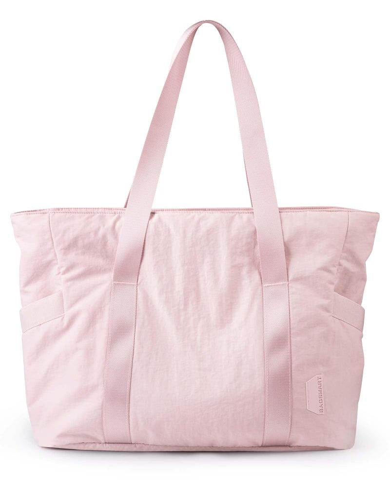 BAGSMART Tote Bag for Women, Travel Tote Work Laptop Tote Bag with Compartments, Nurse Teacher Dance Diaper Shoulder Bag, Large Purse Hanbags for Travel, Work, Gym, Beach(Pink) - Image 1