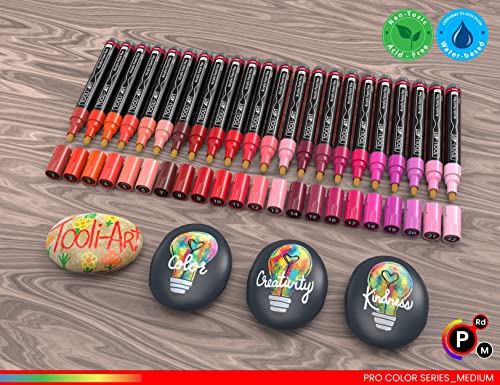 TOOLI-ART TOOLIART 22 Acrylic Paint Markers Paint Pens Pro Color Series Set 3mm Medium Tip for Rock Painting Glass Mugs Wood Metal Glass Paint Canvas DIY Non Toxic Waterbased Quick Drying REDS - Image 3