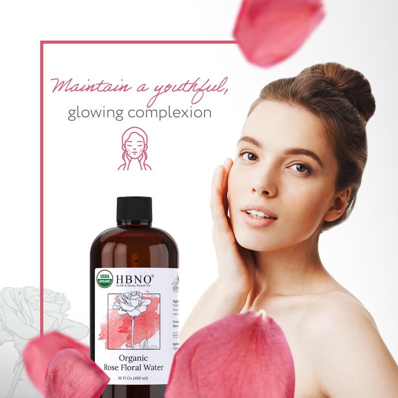 HBNO California Bottled Organic Rose Water for Face Huge 16 fl oz (480ml) Value Size - USDA Certified for Face - Pure Rose Water for Hair - Rosewater for Skincare, Haircare - Image 5
