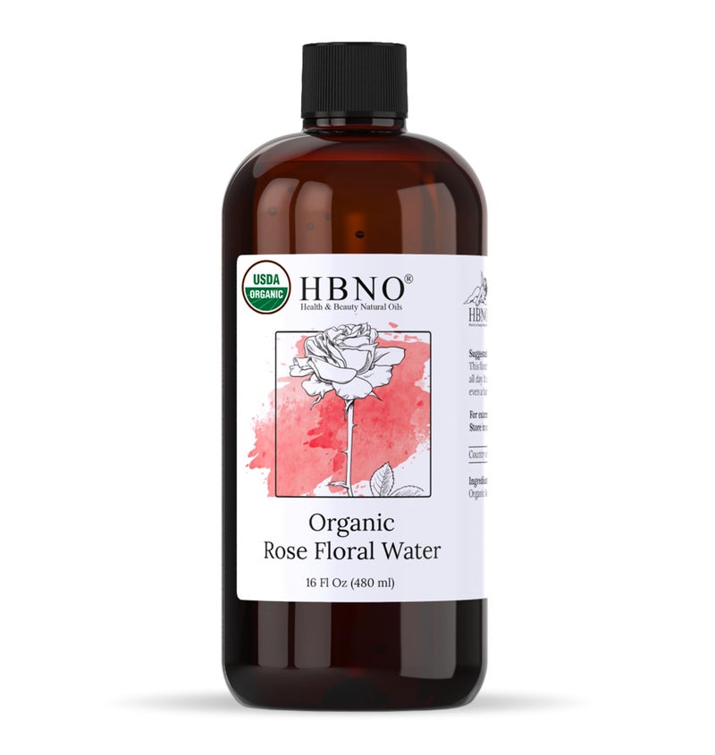 HBNO California Bottled Organic Rose Water for Face Huge 16 fl oz (480ml) Value Size - USDA Certified for Face - Pure Rose Water for Hair - Rosewater for Skincare, Haircare - Image 1