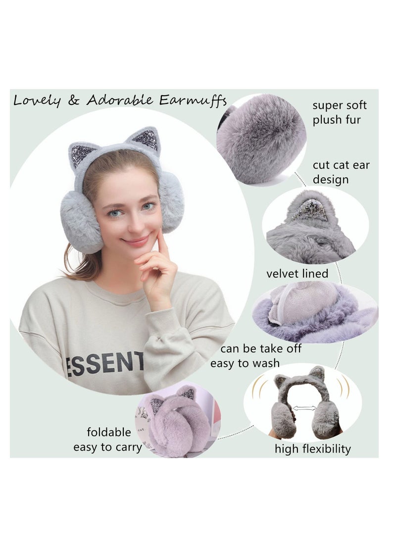 SYOSI Winter Ear muffs Faux Fur Warm Earmuffs Adjustable Foldable Outdoor Ear Warmers For Women Girls Men，1pack/2pack - Image 3