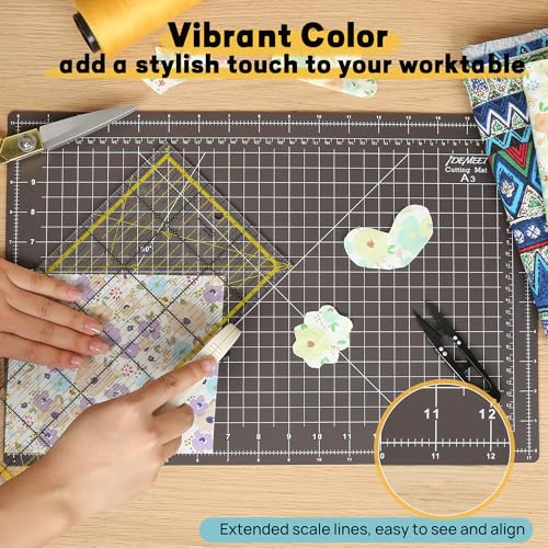 Idemeet Premium Self Healing Cutting Mat 18'' x 12'', A3 Non-slip Sewing Mat for Quilting, 5-Ply Rotary Cutting Board Double-Sided for Crafts Cutting Fabric Scrapbooking Modeling Projects, Espresso Brown - Image 3