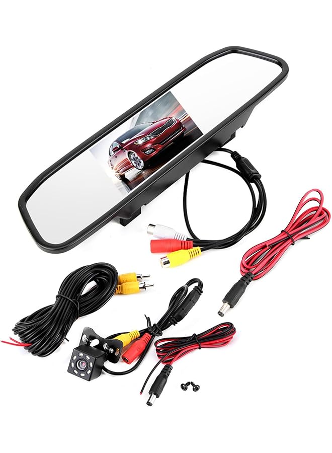 جياو كاميرا لوحة القيادة للسيارة، كاميرا مرآة الرؤية الخلفية الذكية الاحتياطية 4.3 بوصة، مقاومة للماء عالية الدقة 1080 بكسل أمامية وخلفية بزاوية واسعة 170 درجة، تدعم الرؤية الليلية ومساعدة ركن السيارة والتسجيل الدائري - Image 4