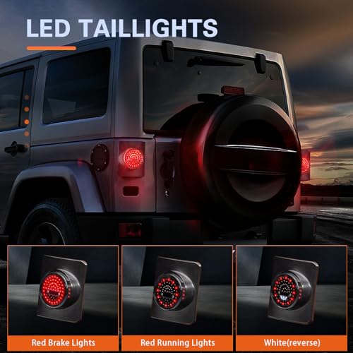 SKTYANTS LED Round Tail Light Brake Light Turn Signal Reverse Light Compatible with Jeep Wrangler Unlimited JK 4 Door Led Taillight(2 pcs) - Image 2