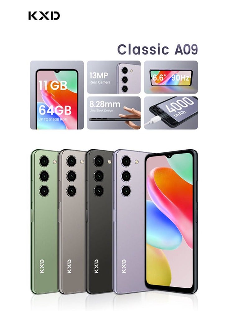 KXD Classic Core A09 Dual SIM 64 GB ROM 11 (3+8) GB RAM Light Grey 4000 mAh Battery 6.6 Inch HD Display Android 13 4G Smartphone