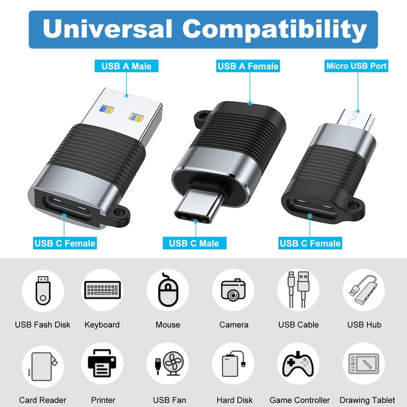 AreMe USB C Adapter (6 Pack), Micro USB Male to USB C Female Adapter, USB 3.0 to Type C Converter Connector - Image 2