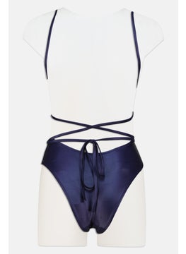 UNDIZ Women Swimwear Plain One Piece, Navy  - Image 2
